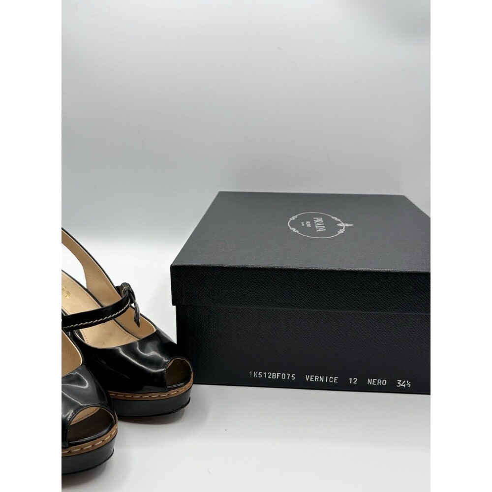 Prada S/S 2009 Black Patent Leather Heels Ribbon Detail Peep Toe Sz EU 34.5 - Picture 13 of 13